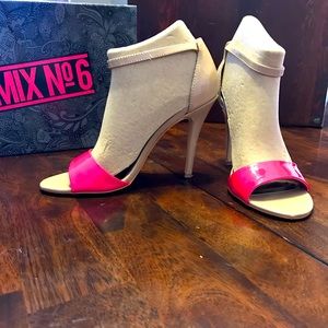 Ankle strapped pumps with a bright neon pink/tan